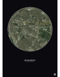 Affiche Budapest – Poster vue satellite 6km Couleur | Gravura – Fond foncé