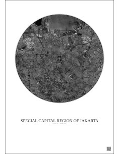 Affiche Special Capital Region Of Jakarta – Poster vue satellite 10km N&B | Gravura – Fond clair