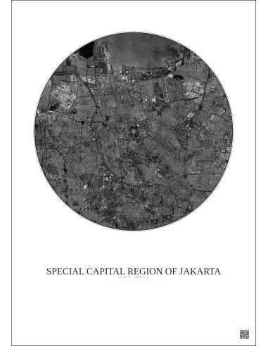 Affiche Special Capital Region Of Jakarta – Poster vue satellite 10km N&B | Gravura – Fond clair