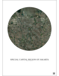 Affiche Special Capital Region Of Jakarta – Poster vue satellite 10km Couleur | Gravura – Fond clair