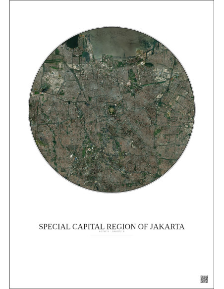 Affiche Special Capital Region Of Jakarta – Poster vue satellite 10km Couleur | Gravura – Fond clair