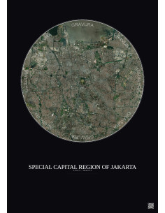 Affiche Special Capital Region Of Jakarta – Poster vue satellite 10km Couleur | Gravura – Fond foncé