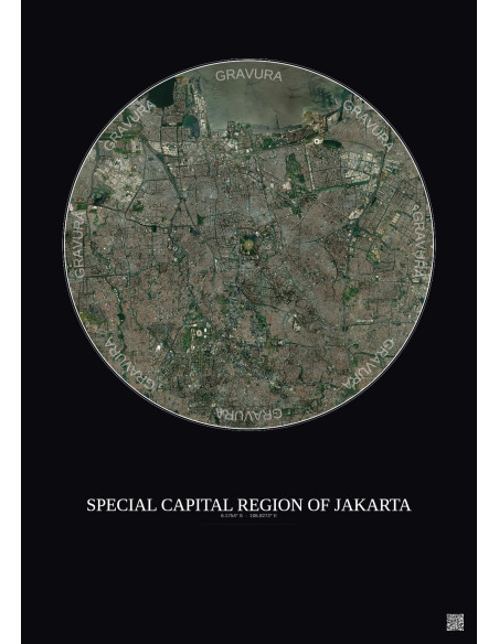Affiche Special Capital Region Of Jakarta – Poster vue satellite 10km Couleur | Gravura – Fond foncé