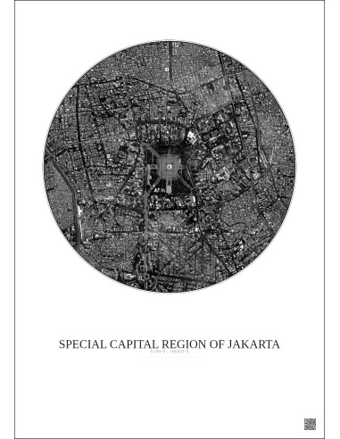 Affiche Special Capital Region Of Jakarta – Poster vue satellite 2.5km N&B | Gravura – Fond clair