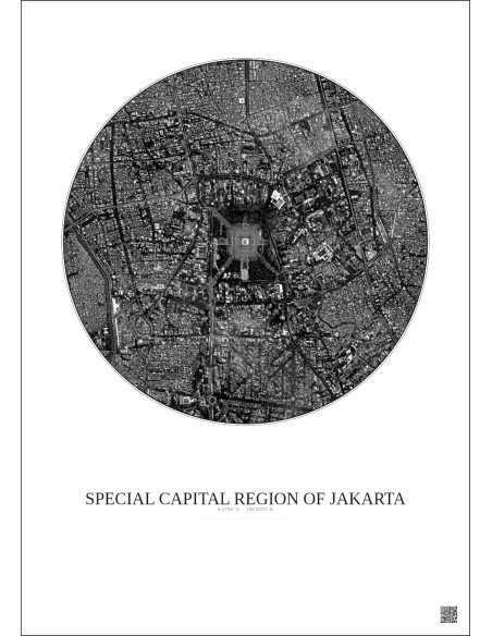 Affiche Special Capital Region Of Jakarta – Poster vue satellite 2.5km N&B | Gravura – Fond clair