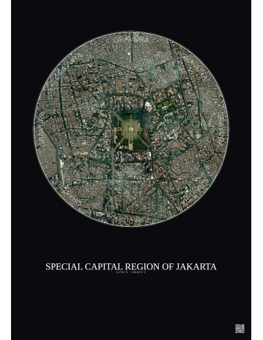 Affiche Special Capital Region Of Jakarta – Poster vue satellite 2.5km Couleur | Gravura – Fond foncé