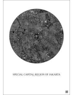 Affiche Special Capital Region Of Jakarta – Poster vue satellite 6km N&B | Gravura – Fond clair