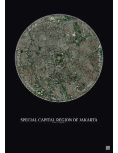 Affiche Special Capital Region Of Jakarta – Poster vue satellite 6km Couleur | Gravura – Fond foncé
