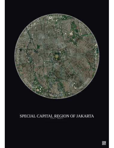 Affiche Special Capital Region Of Jakarta – Poster vue satellite 6km Couleur | Gravura – Fond foncé