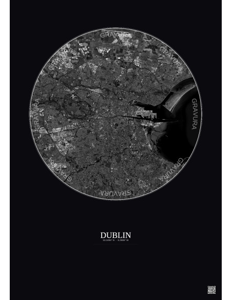 Dublin Satellite View Poster 10km B&W | Gravura – Dark background
