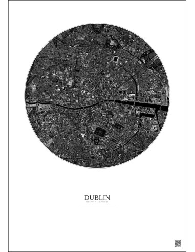 Dublin Satellite View Poster 2.5km B&W | Gravura – Light background