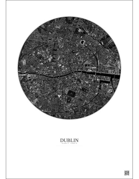 Dublin Satellite View Poster 2.5km B&W | Gravura – Light background