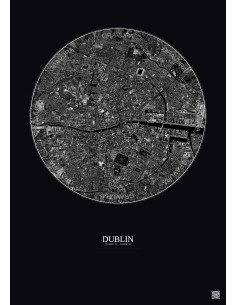 Affiche Dublin – Poster vue satellite 2.5km N&B | Gravura – Fond foncé