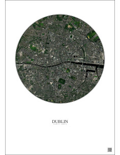 Affiche Dublin – Poster vue satellite 2.5km Couleur | Gravura – Fond clair