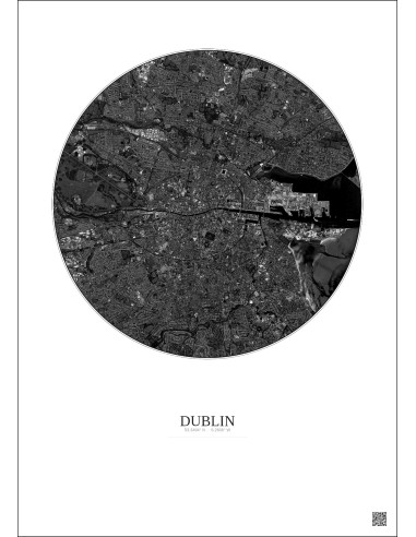 Dublin Satellite View Poster 6km B&W | Gravura – Light background