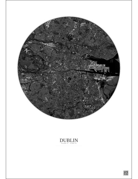 Dublin Satellite View Poster 6km B&W | Gravura – Light background