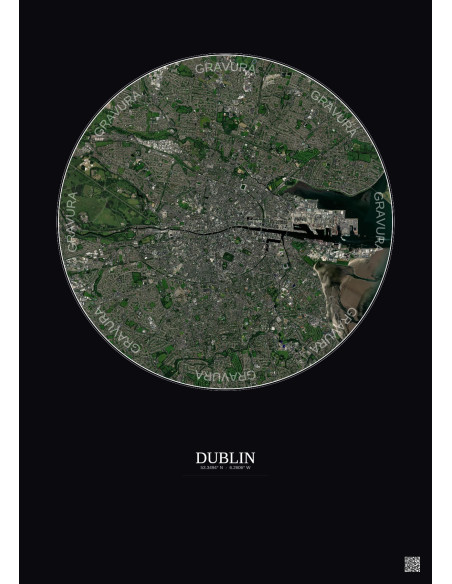 Dublin Satellite View Poster 6km Color | Gravura – Dark background