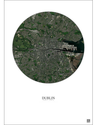 Affiche Dublin – Poster vue satellite 6km Couleur | Gravura – Fond clair