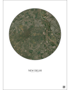 Affiche New Delhi – Poster vue satellite 10km Couleur | Gravura – Fond clair