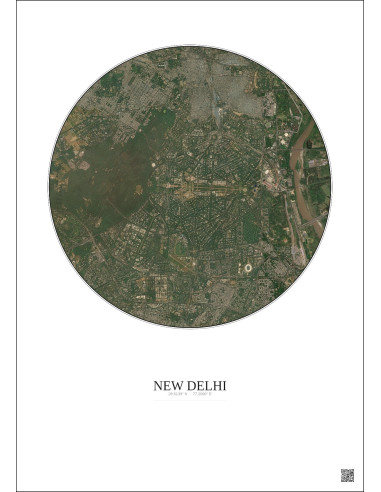 Affiche New Delhi – Poster vue satellite 6km Couleur | Gravura – Fond clair