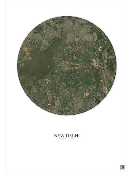 Affiche New Delhi – Poster vue satellite 6km Couleur | Gravura – Fond clair