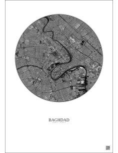 Affiche Baghdad – Poster vue satellite 10km N&B | Gravura – Fond clair