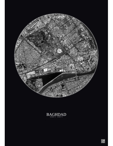 Baghdad Satellite View Poster 2.5km B&W | Gravura – Dark background