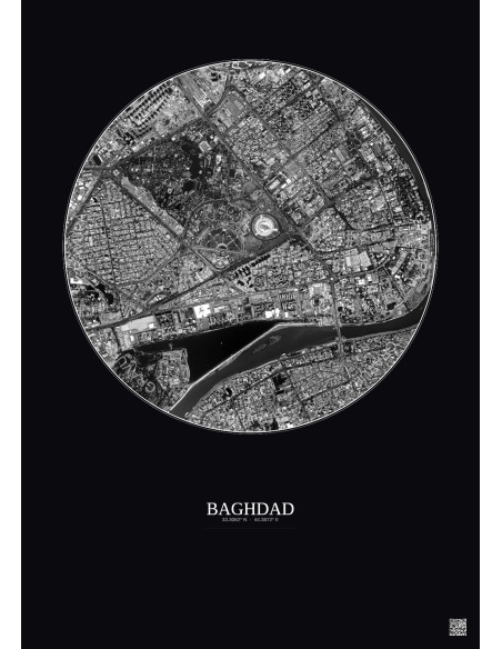 Baghdad Satellite View Poster 2.5km B&W | Gravura – Dark background