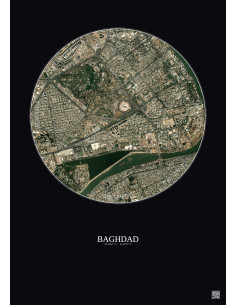 Affiche Baghdad – Poster vue satellite 2.5km Couleur | Gravura – Fond foncé