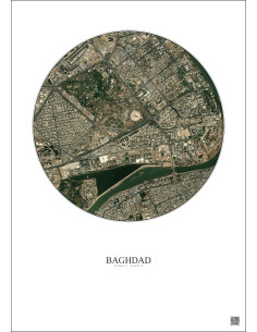 Affiche Baghdad – Poster vue satellite 2.5km Couleur | Gravura – Fond clair
