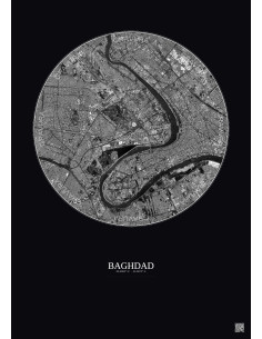 Affiche Baghdad – Poster vue satellite 6km N&B | Gravura – Fond foncé