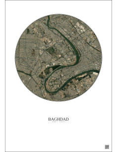 Affiche Baghdad – Poster vue satellite 6km Couleur | Gravura – Fond clair