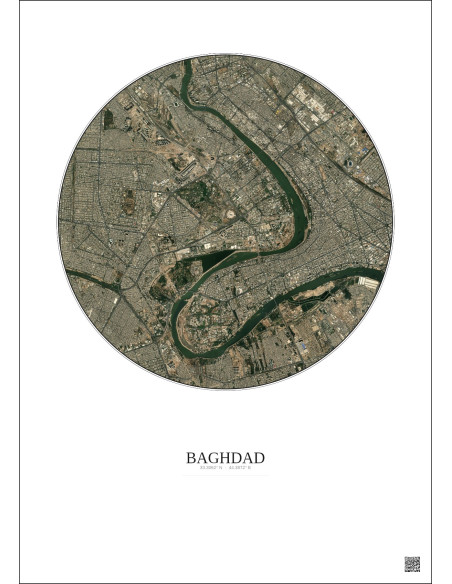 Affiche Baghdad – Poster vue satellite 6km Couleur | Gravura – Fond clair