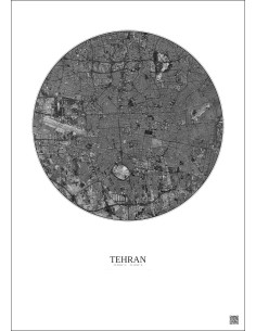 Affiche Tehran – Poster vue satellite 10km N&B | Gravura – Fond clair