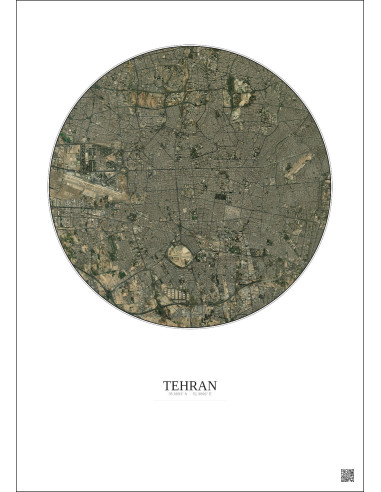 Affiche Tehran – Poster vue satellite 10km Couleur | Gravura – Fond clair