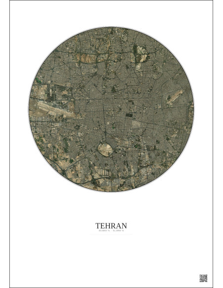 Affiche Tehran – Poster vue satellite 10km Couleur | Gravura – Fond clair