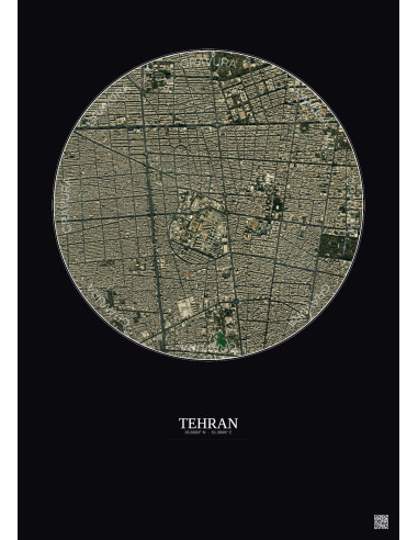 Affiche Tehran – Poster vue satellite 2.5km Couleur | Gravura – Fond foncé