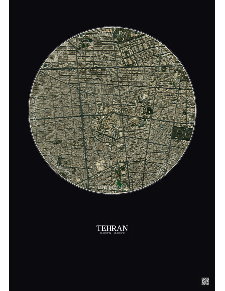Affiche Tehran – Poster vue satellite 2.5km Couleur | Gravura – Fond foncé