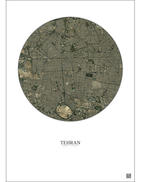 Affiche Tehran – Poster vue satellite 6km Couleur | Gravura – Fond clair
