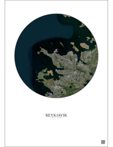 Reykjavik Satellite View Poster 10km Color | Gravura – Light background