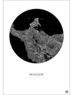 Affiche Reykjavik – Poster vue satellite 2.5km N&B | Gravura – Fond clair
