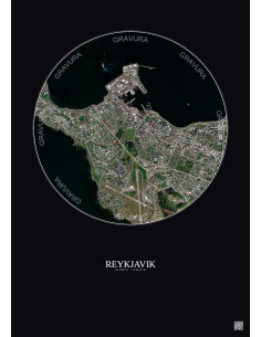 Affiche Reykjavik – Poster vue satellite 2.5km Couleur | Gravura – Fond foncé