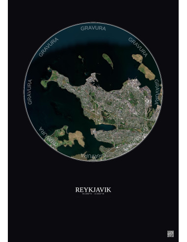 Reykjavik Satellite View Poster 6km Color | Gravura – Dark background