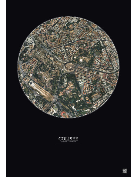 Affiche Colisee – Poster vue satellite 1km Couleur | Gravura – Fond foncé