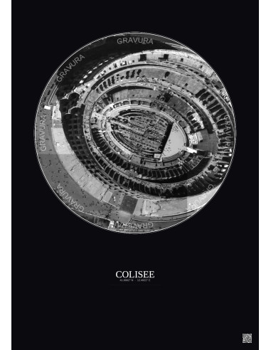 Affiche Colisee – Poster vue satellite 0.1km N&B | Gravura – Fond foncé