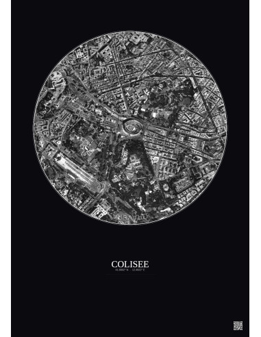 Colisee Satellite View Poster 1km B&W | Gravura – Dark background
