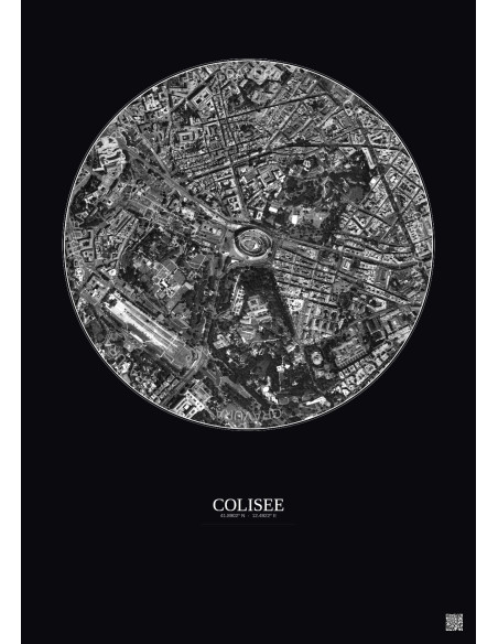 Colisee Satellite View Poster 1km B&W | Gravura – Dark background
