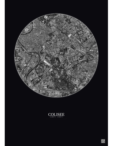 Colisee Satellite View Poster 2.5km B&W | Gravura – Dark background