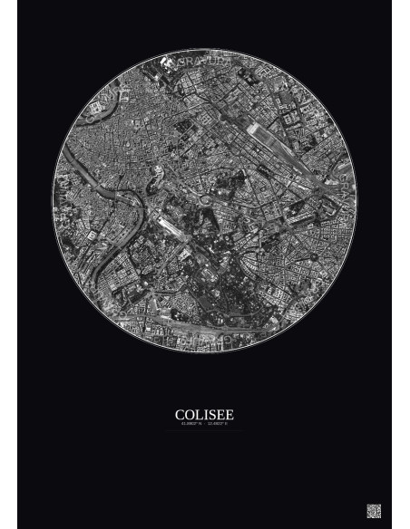 Colisee Satellite View Poster 2.5km B&W | Gravura – Dark background