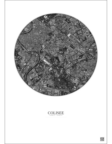 Affiche Colisee – Poster vue satellite 2.5km N&B | Gravura – Fond clair